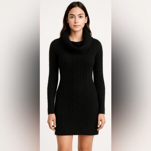 Whimsigoth Black Cowl-Neck Cable Sweater Dress Luxury Soft Stretch Bodycon Small